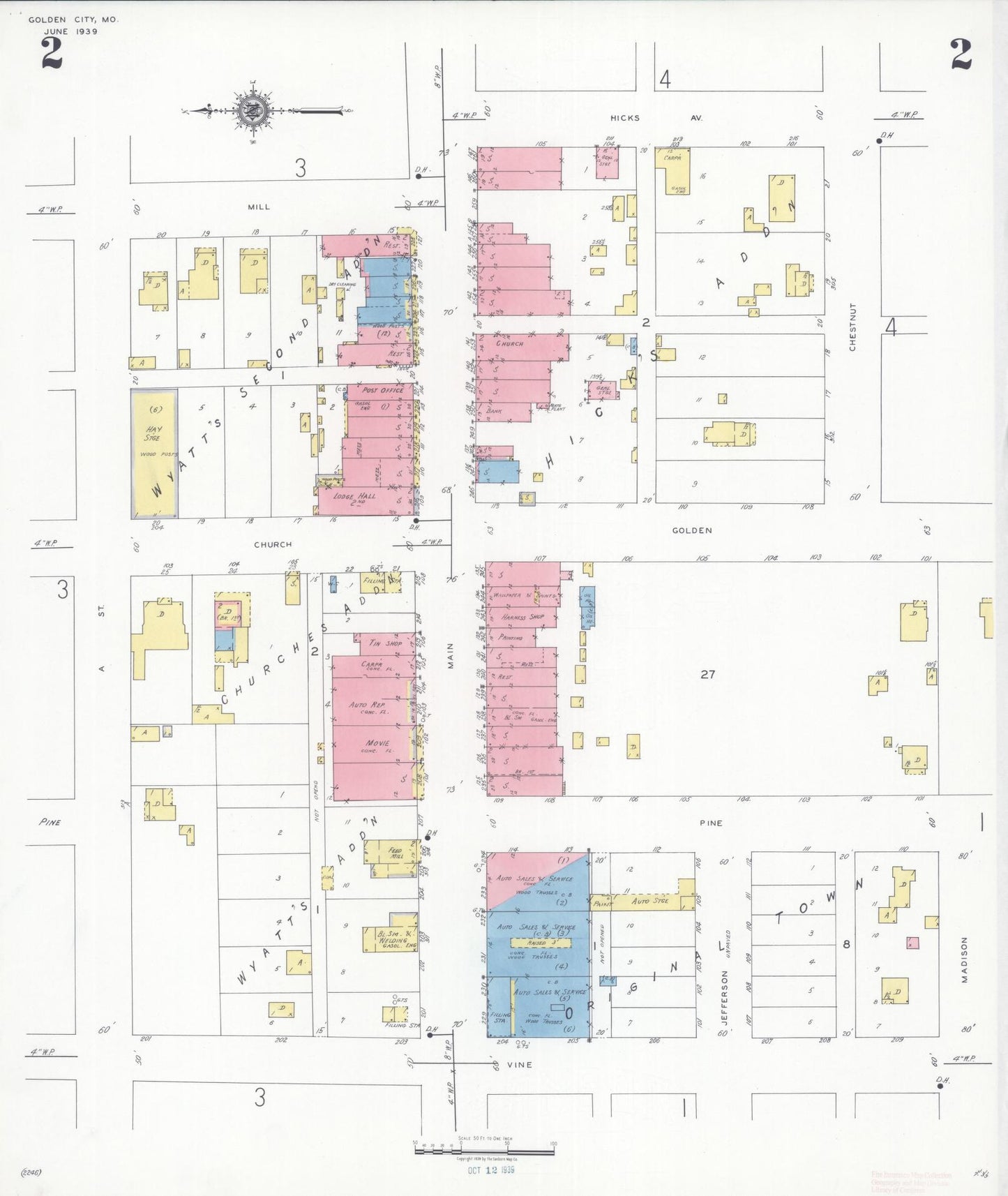 Sanborn Fire Insurance Map from Golden City, Barton County, Missouri (1939), Sheet #0002 - Complete Map Set gallery image, historic Sanborn map, vintage wall art, Missouri Missouri
