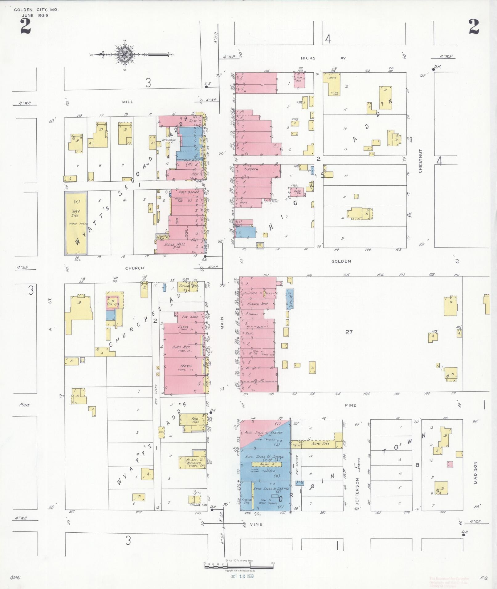 Sanborn Fire Insurance Map from Golden City, Barton County, Missouri (1939), Sheet #0002 - Complete Map Set gallery image, historic Sanborn map, vintage wall art, Missouri Missouri