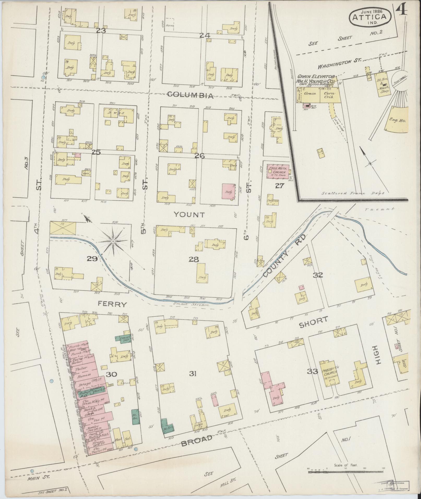 Sanborn Fire Insurance Map from Attica, Fountain County, Indiana (1886), Sheet #0004 - Complete Map Set gallery image, historic Sanborn map, vintage wall art, Indiana Indiana