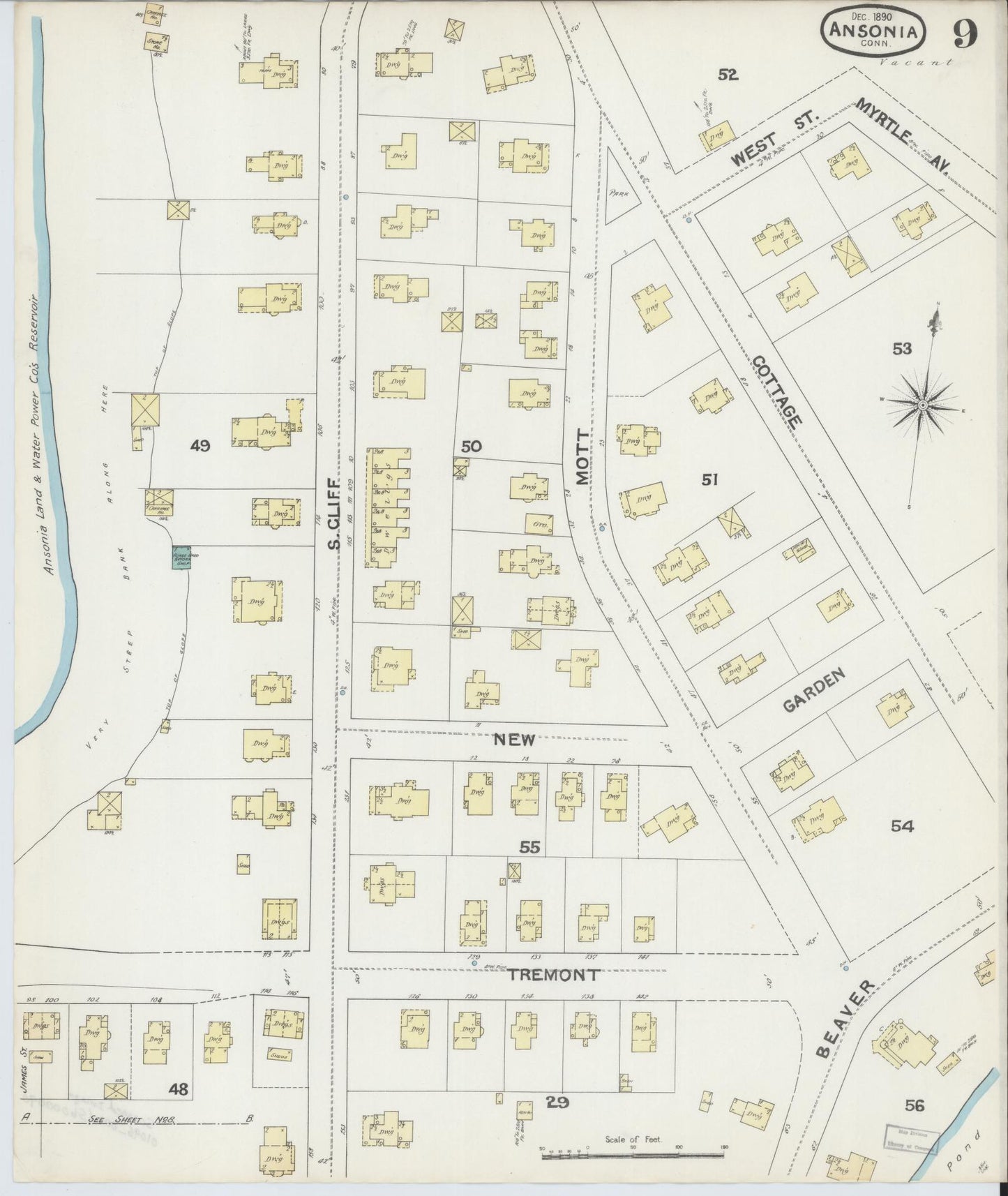 Sanborn Fire Insurance Map from Ansonia, New Haven County, Connecticut (1890), Sheet #0009 - Complete Map Set gallery image, historic Sanborn map, vintage wall art, Connecticut Connecticut