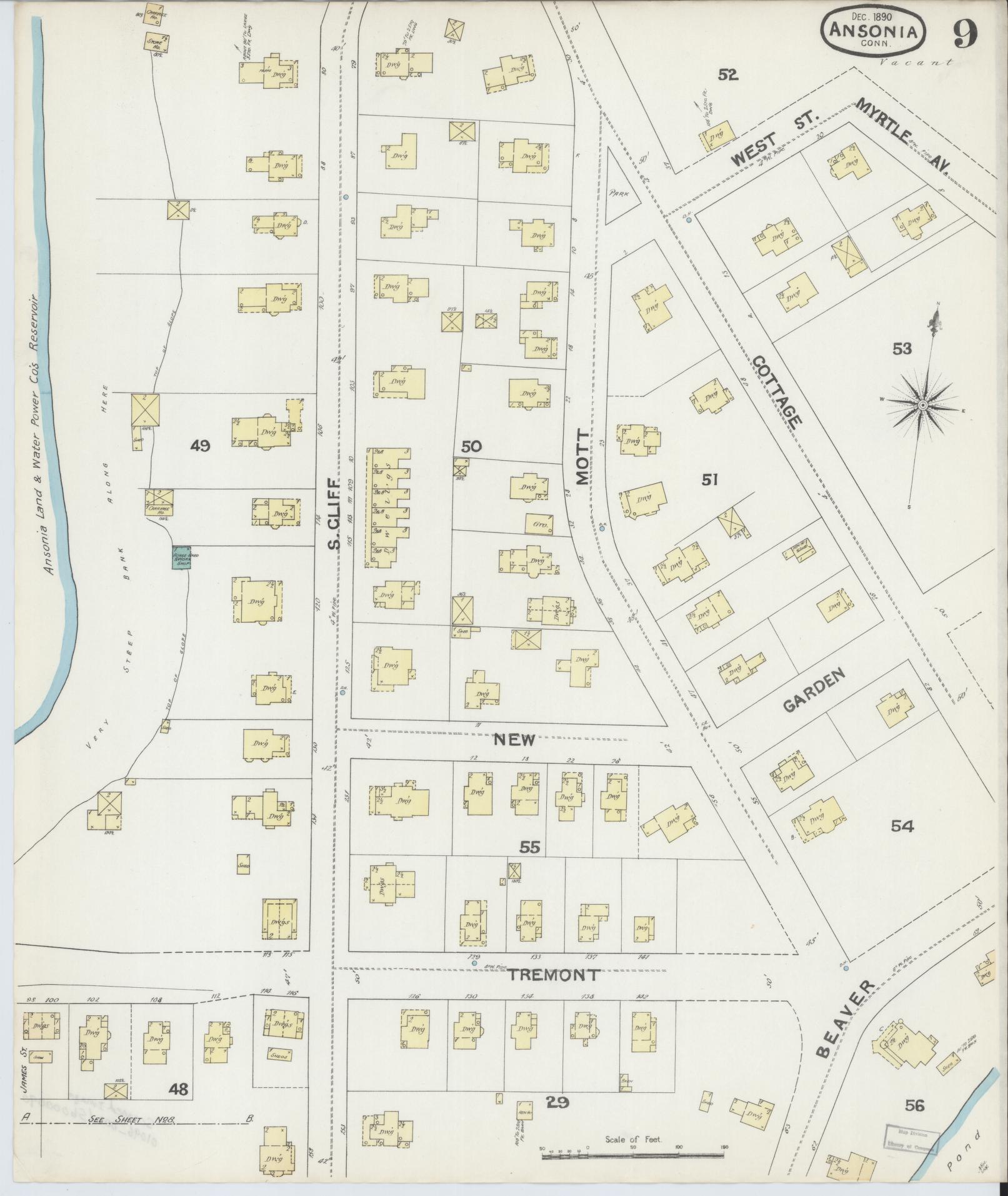 Sanborn Fire Insurance Map from Ansonia, New Haven County, Connecticut (1890), Sheet #0009 - Complete Map Set gallery image, historic Sanborn map, vintage wall art, Connecticut Connecticut