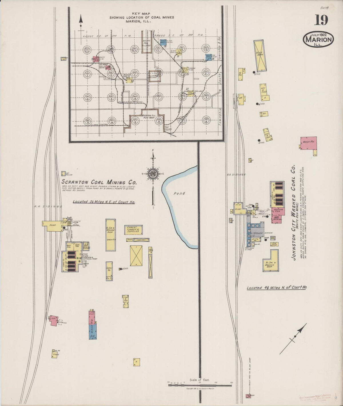 Sanborn Fire Insurance Map from Marion, Williamson County, Illinois (1922), Sheet #0019 - Historic Sanborn Fire Insurance Map Print, vintage old map wall art, antique decor, genealogy gift, Illinois Illinois map