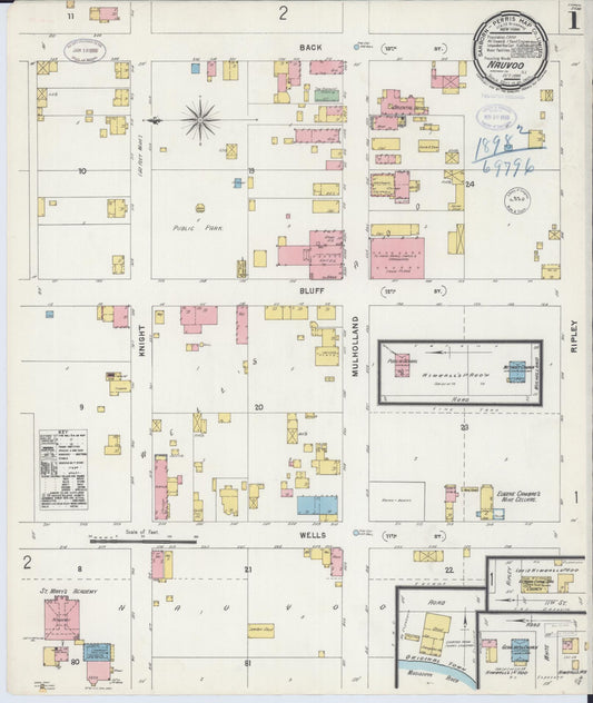 Sanborn Fire Insurance Map from Nauvoo, Hancock County, Illinois (1898), Sheet #0001 - Historic Sanborn Fire Insurance Map Print, vintage old map wall art, antique decor, genealogy gift, Illinois Illinois map