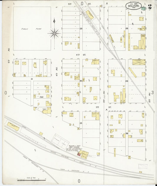 Sanborn Fire Insurance Map from Malvern, Mills County, Iowa (1899), Sheet #0002 - Historic Sanborn Fire Insurance Map Print, vintage old map wall art