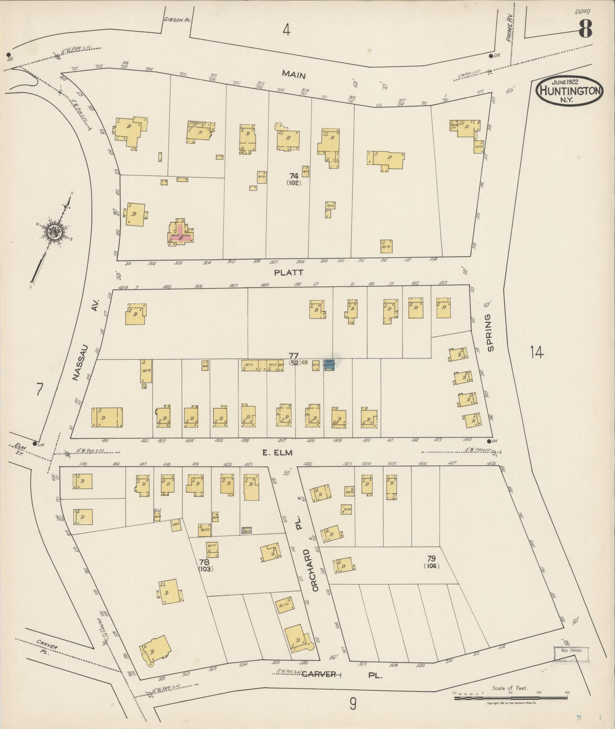 Sanborn Fire Insurance Map from Huntington, Suffolk County, New York (1922), Sheet #0008 - Complete Map Set gallery image, historic Sanborn map, vintage wall art, New York New York