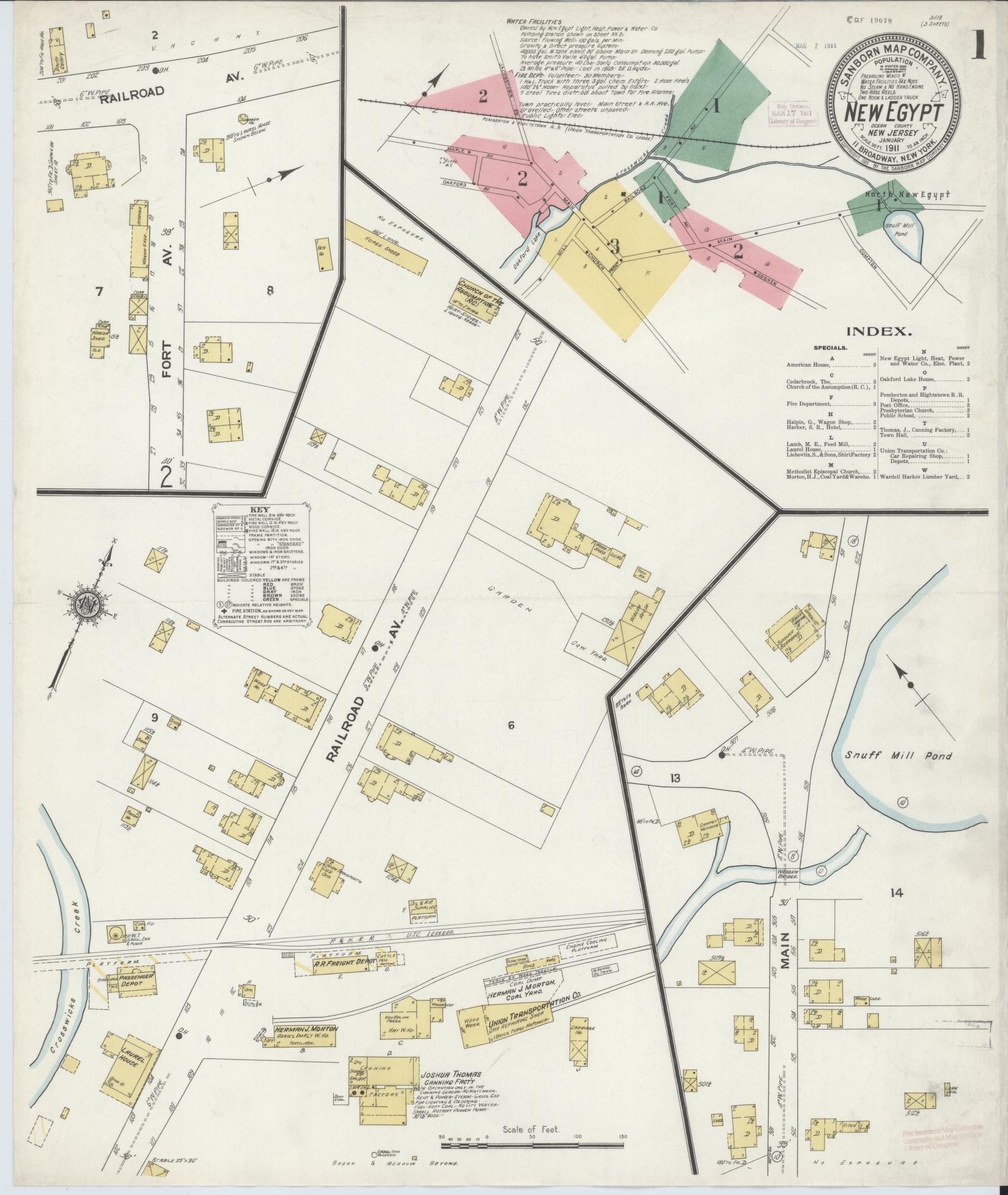 Sanborn Fire Insurance Map from New Egypt, Ocean County, New Jersey (1911), Sheet #0001 - Historic Sanborn Fire Insurance Map Print, vintage old map wall art, antique decor, genealogy gift, New Jersey New Jersey map
