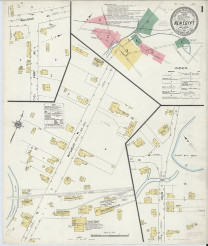 Sanborn Fire Insurance Map from New Egypt, Ocean County, New Jersey (1911), Sheet #0001 - Historic Sanborn Fire Insurance Map Print, vintage old map wall art, antique decor, genealogy gift, New Jersey New Jersey map