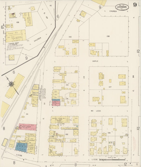 Sanborn Fire Insurance Map from Livermore, Alameda County, California (1917), Sheet #0009 - Historic Sanborn Fire Insurance Map Print, vintage old map wall art, antique decor, genealogy gift, California California map