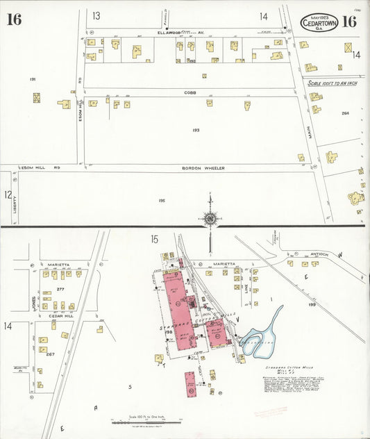 Sanborn Fire Insurance Map from Cedartown, Polk County, Georgia (1923), Sheet #0016 - Historic Sanborn Fire Insurance Map Print, vintage old map wall art, antique decor, genealogy gift, Georgia Georgia map