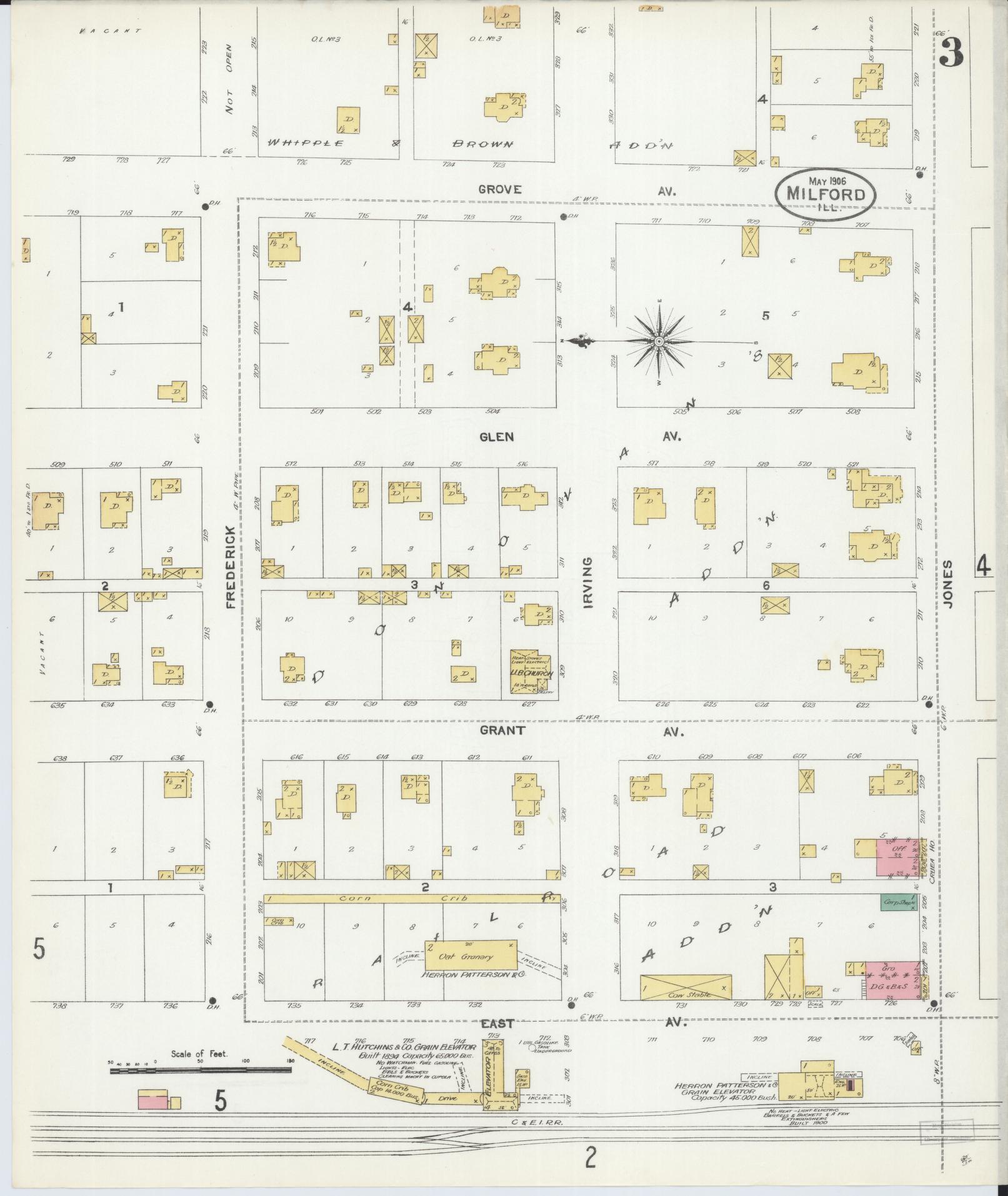 Sanborn Fire Insurance Map from Milford, Iroquois County, Illinois (1906), Sheet #0003 - Historic Sanborn Fire Insurance Map Print, vintage old map wall art, antique decor, genealogy gift, Illinois Illinois map