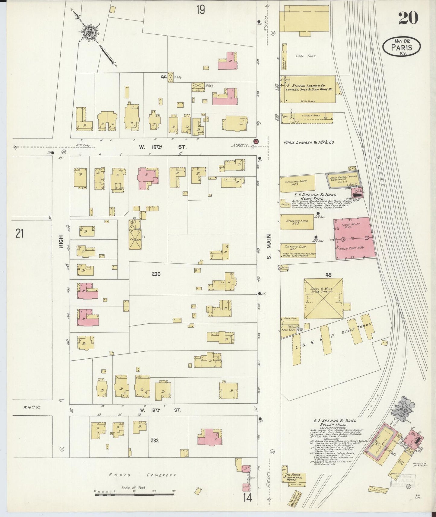 Sanborn Fire Insurance Map from Paris, Bourbon County, Kentucky (1912), Sheet #0020 - Historic Sanborn Fire Insurance Map Print, vintage old map wall art, antique decor, genealogy gift, Kentucky Kentucky map