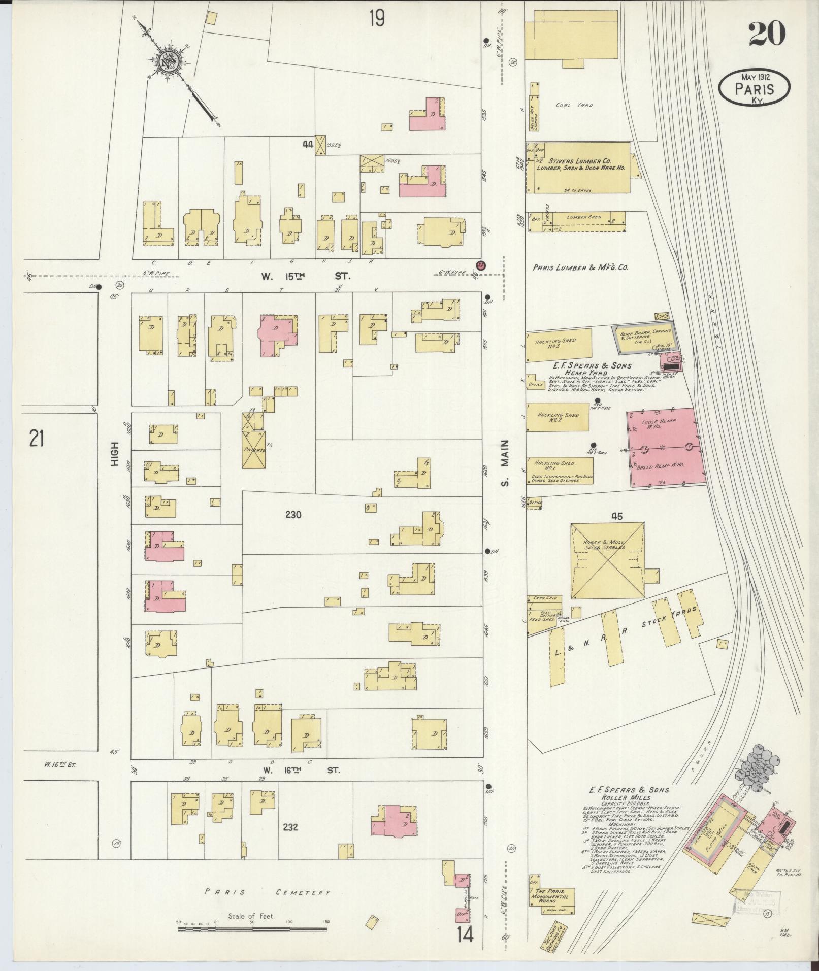 Sanborn Fire Insurance Map from Paris, Bourbon County, Kentucky (1912), Sheet #0020 - Historic Sanborn Fire Insurance Map Print, vintage old map wall art, antique decor, genealogy gift, Kentucky Kentucky map