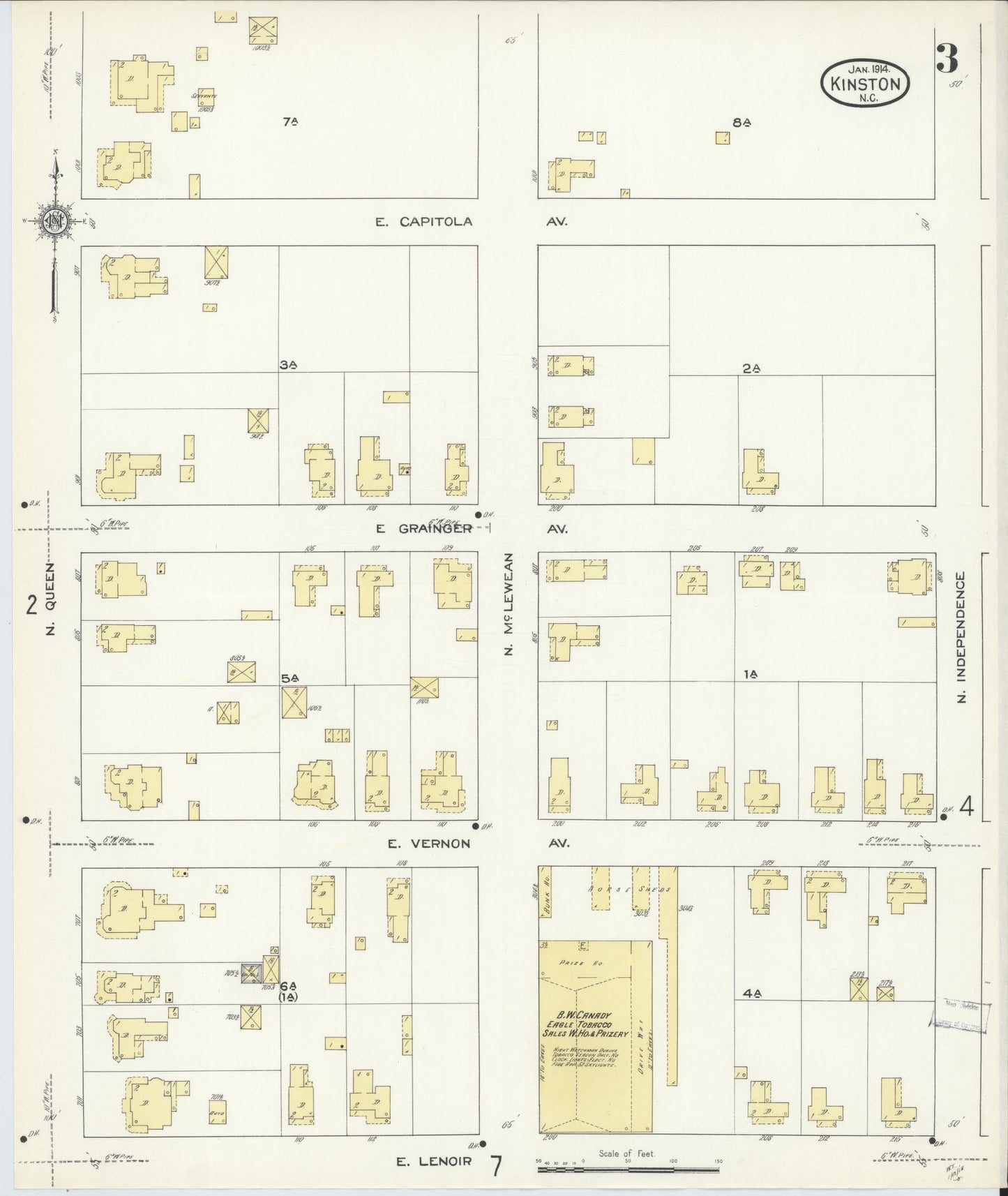 Sanborn Fire Insurance Map from Kinston, Lenoir County, North Carolina (1914), Sheet #0003 - Complete Map Set gallery image, historic Sanborn map, vintage wall art, North Carolina North Carolina
