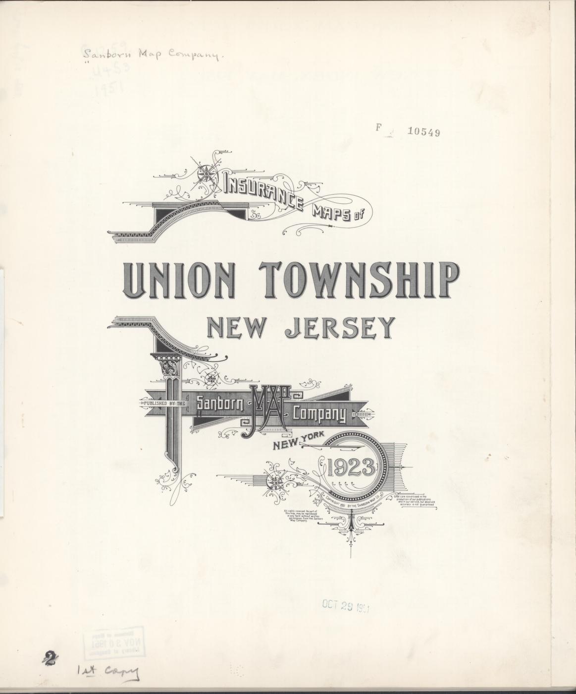 Sanborn Fire Insurance Map from Union Township, Union County, New Jersey. (1951) – Historic Sanborn Fire Insurance Map Print