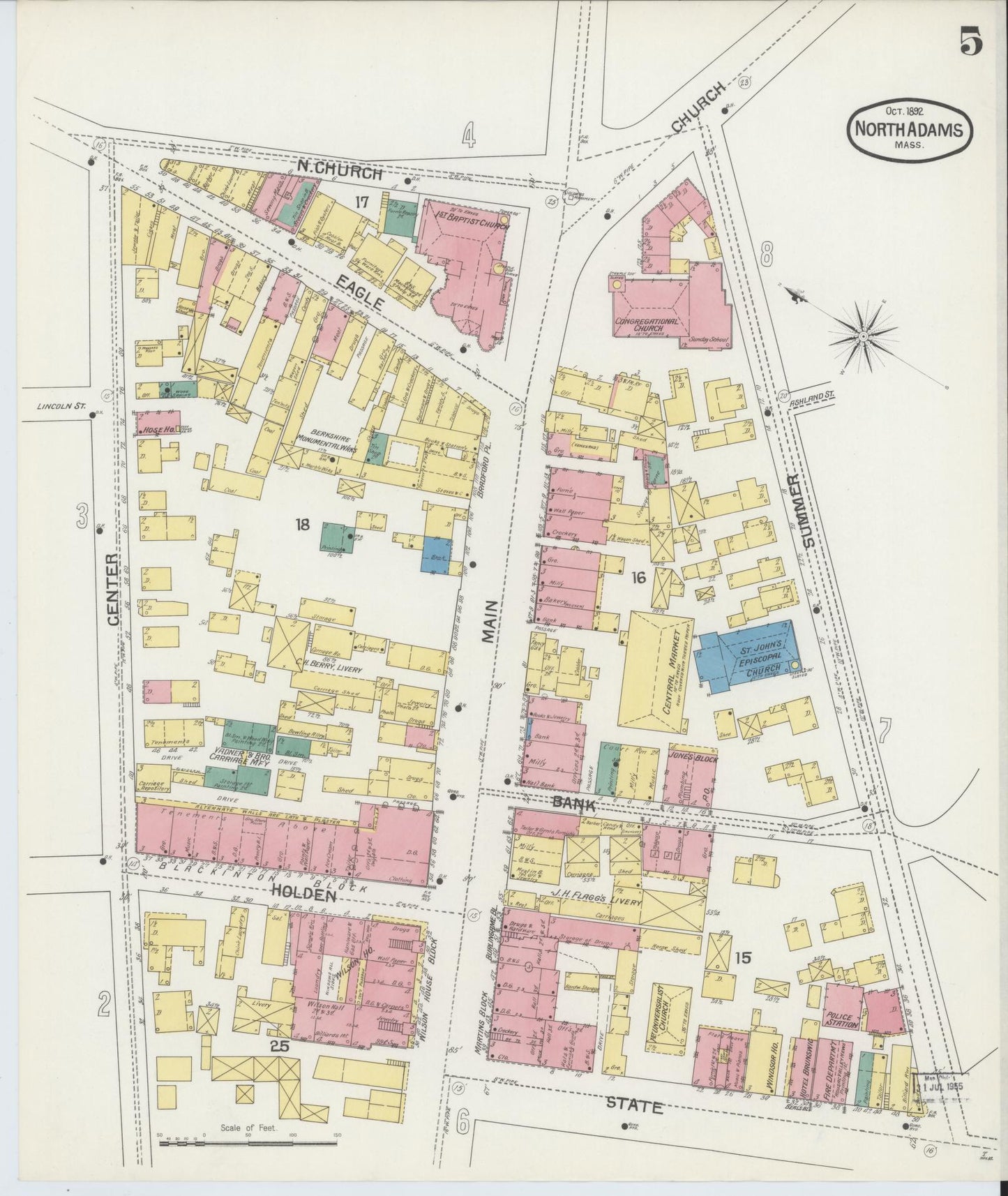 Sanborn Fire Insurance Map from North Adams, Berkshire County, Massachusetts (1892), Sheet #0005 - Complete Map Set gallery image, historic Sanborn map, vintage wall art, Massachusetts Massachusetts