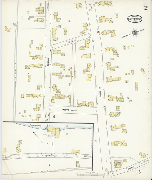 Sanborn Fire Insurance Map from Goffstown, Hillsborough County, New Hampshire (1912), Sheet #0002 - Historic Sanborn Fire Insurance Map Print, vintage old map wall art, antique decor, genealogy gift, New Hampshire New Hampshire map