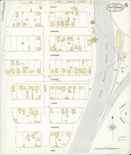 Sanborn Fire Insurance Map from Rock Springs, Sweetwater County, Wyoming (1903), Sheet #0006 - Historic Sanborn Fire Insurance Map Print, vintage old map wall art, antique decor, genealogy gift, Wyoming Wyoming map
