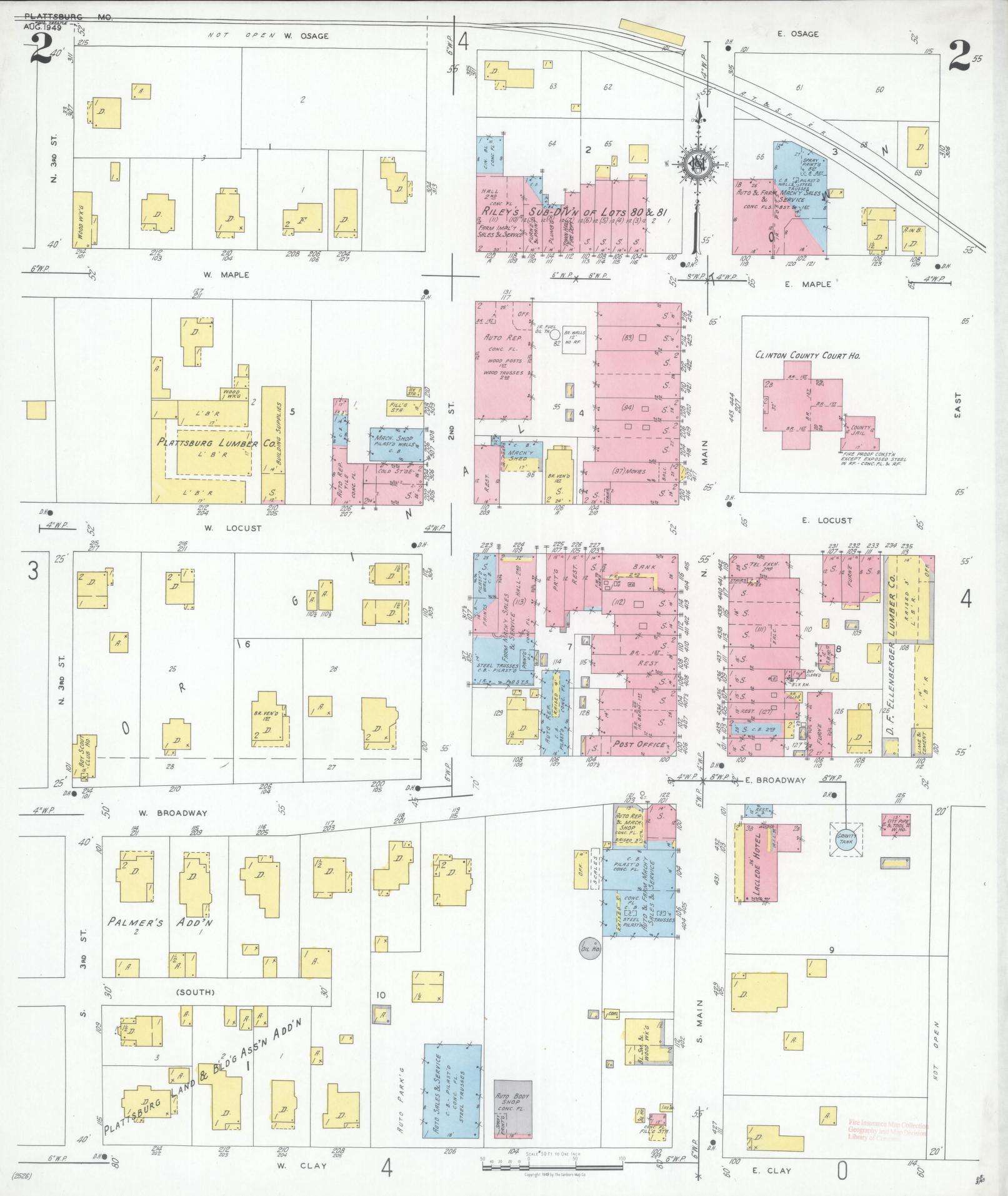 Sanborn Fire Insurance Map from Plattsburg, Clinton County, Missouri (1949), Sheet #0002 - Complete Map Set gallery image, historic Sanborn map, vintage wall art, Missouri Missouri