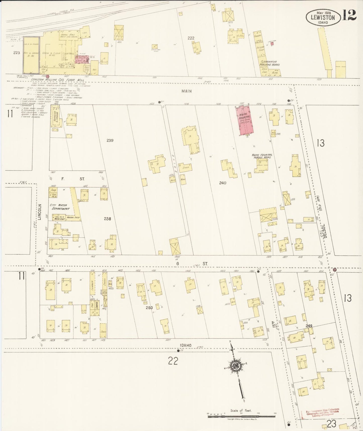 Sanborn Fire Insurance Map from Lewiston, Nez Perce County, Idaho (1918), Sheet #0012 - Historic Sanborn Fire Insurance Map Print, vintage old map wall art, antique decor, genealogy gift, Idaho Idaho map