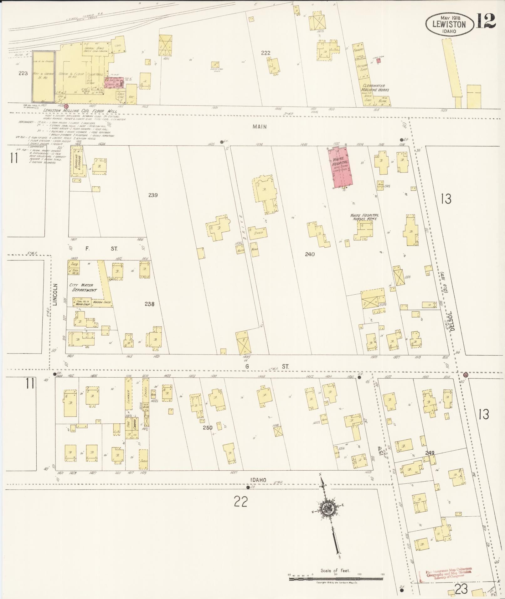 Sanborn Fire Insurance Map from Lewiston, Nez Perce County, Idaho (1918), Sheet #0012 - Historic Sanborn Fire Insurance Map Print, vintage old map wall art, antique decor, genealogy gift, Idaho Idaho map
