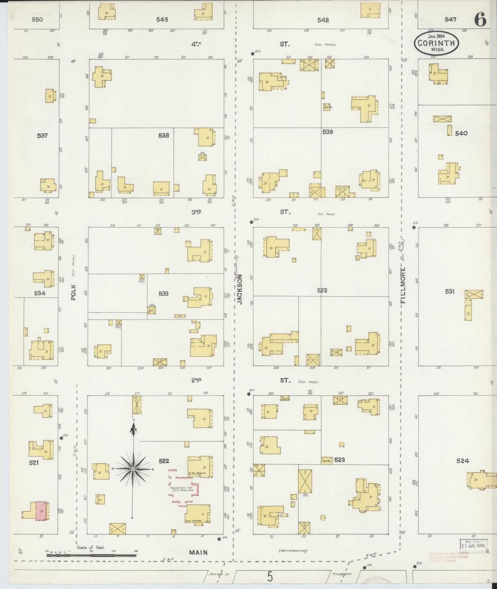 Sanborn Fire Insurance Map from Corinth, Alcorn County, Mississippi (1904), Sheet #0006 - Complete Map Set gallery image, historic Sanborn map, vintage wall art, Mississippi Mississippi