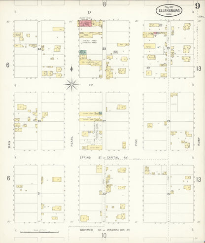 Sanborn Fire Insurance Map from Ellensburg, Kittitas County, Washington (1897), Sheet #0009 - Complete Map Set gallery image, historic Sanborn map, vintage wall art, Washington Washington