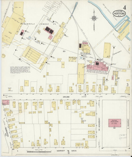 Sanborn Fire Insurance Map from Hertford, Perquimans County, North Carolina (1916), Sheet #0004 - Historic Sanborn Fire Insurance Map Print, vintage old map wall art, antique decor, genealogy gift, North Carolina North Carolina map