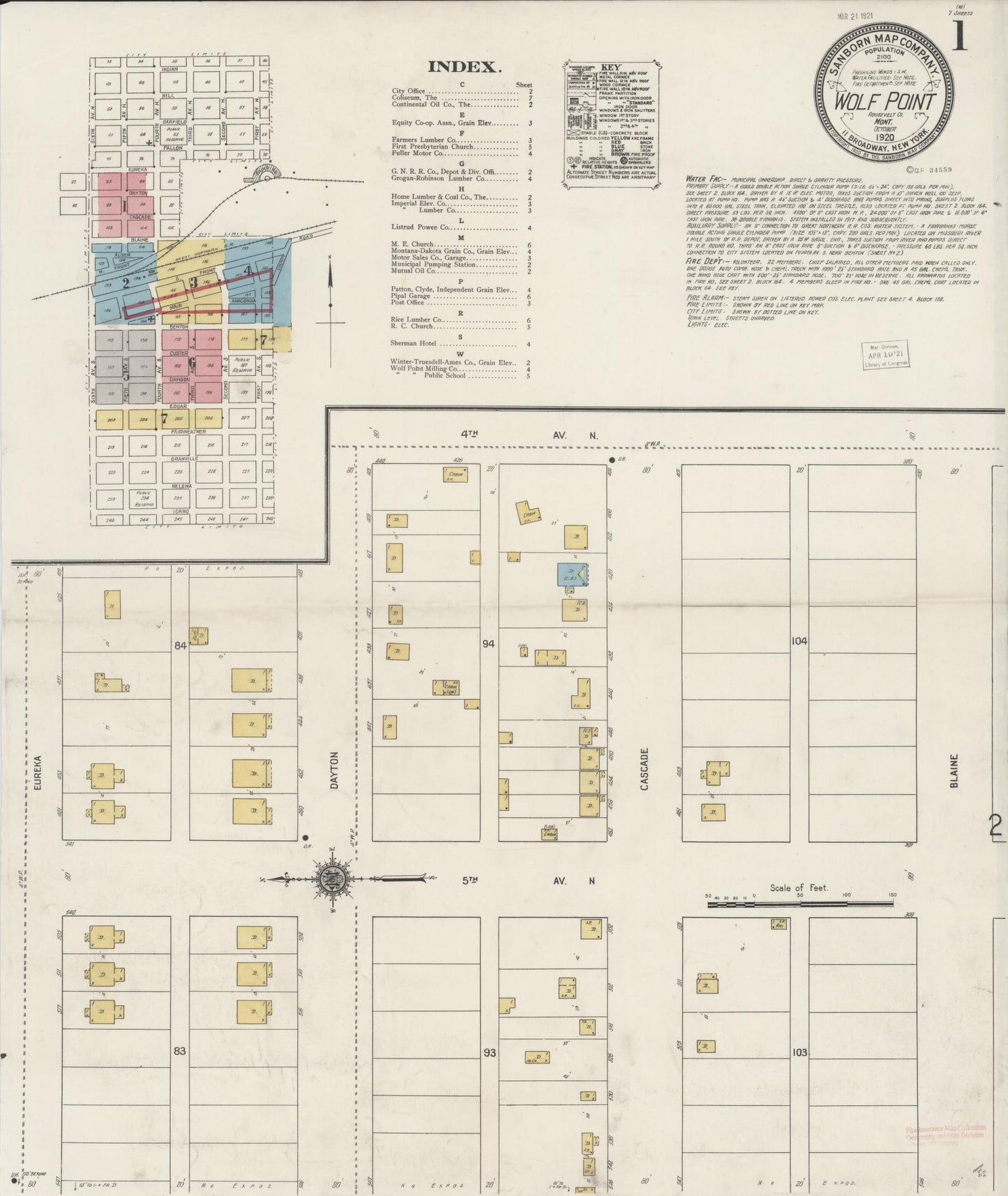 Sanborn Fire Insurance Map from Wolf Point, Roosevelt County, Montana (1920), Sheet #0001 - Complete Map Set gallery image, historic Sanborn map, vintage wall art, Montana Montana