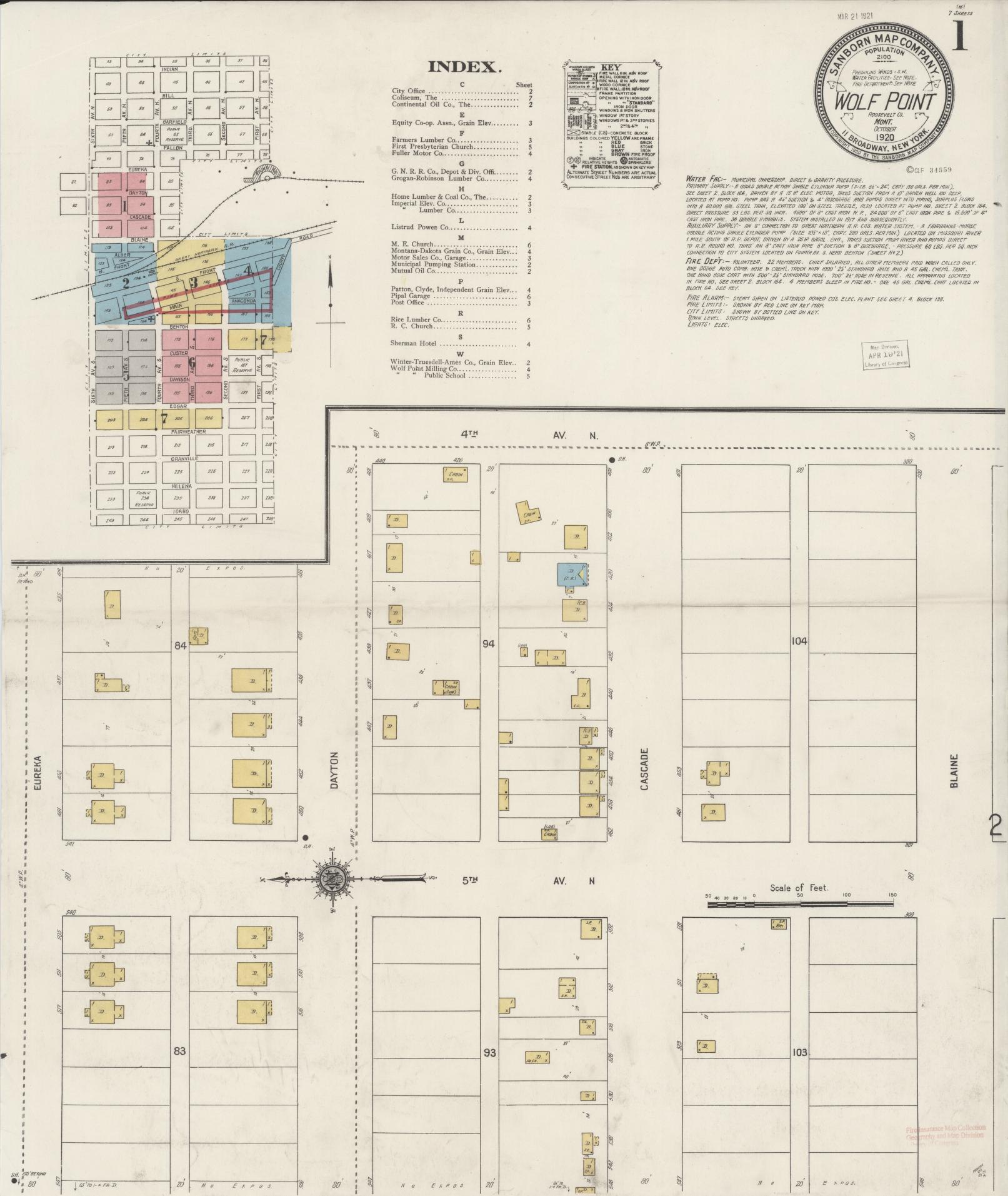 Sanborn Fire Insurance Map from Wolf Point, Roosevelt County, Montana (1920), Sheet #0001 - Complete Map Set gallery image, historic Sanborn map, vintage wall art, Montana Montana