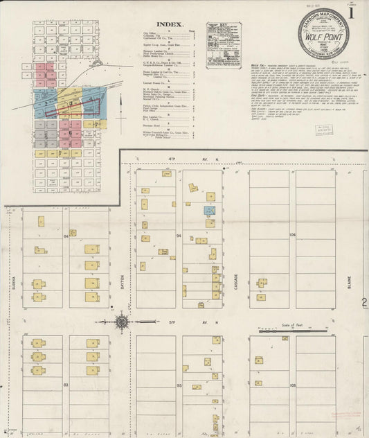Sanborn Fire Insurance Map from Wolf Point, Roosevelt County, Montana (1920), Sheet #0001 - Complete Map Set gallery image, historic Sanborn map, vintage wall art, Montana Montana