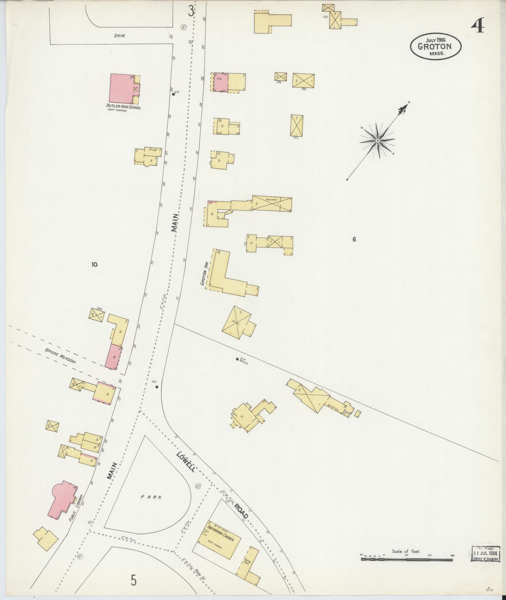 Sanborn Fire Insurance Map from Groton, Middlesex County, Massachusetts (1906), Sheet #0004 - Historic Sanborn Fire Insurance Map Print, vintage old map wall art, antique decor, genealogy gift, Massachusetts Massachusetts map