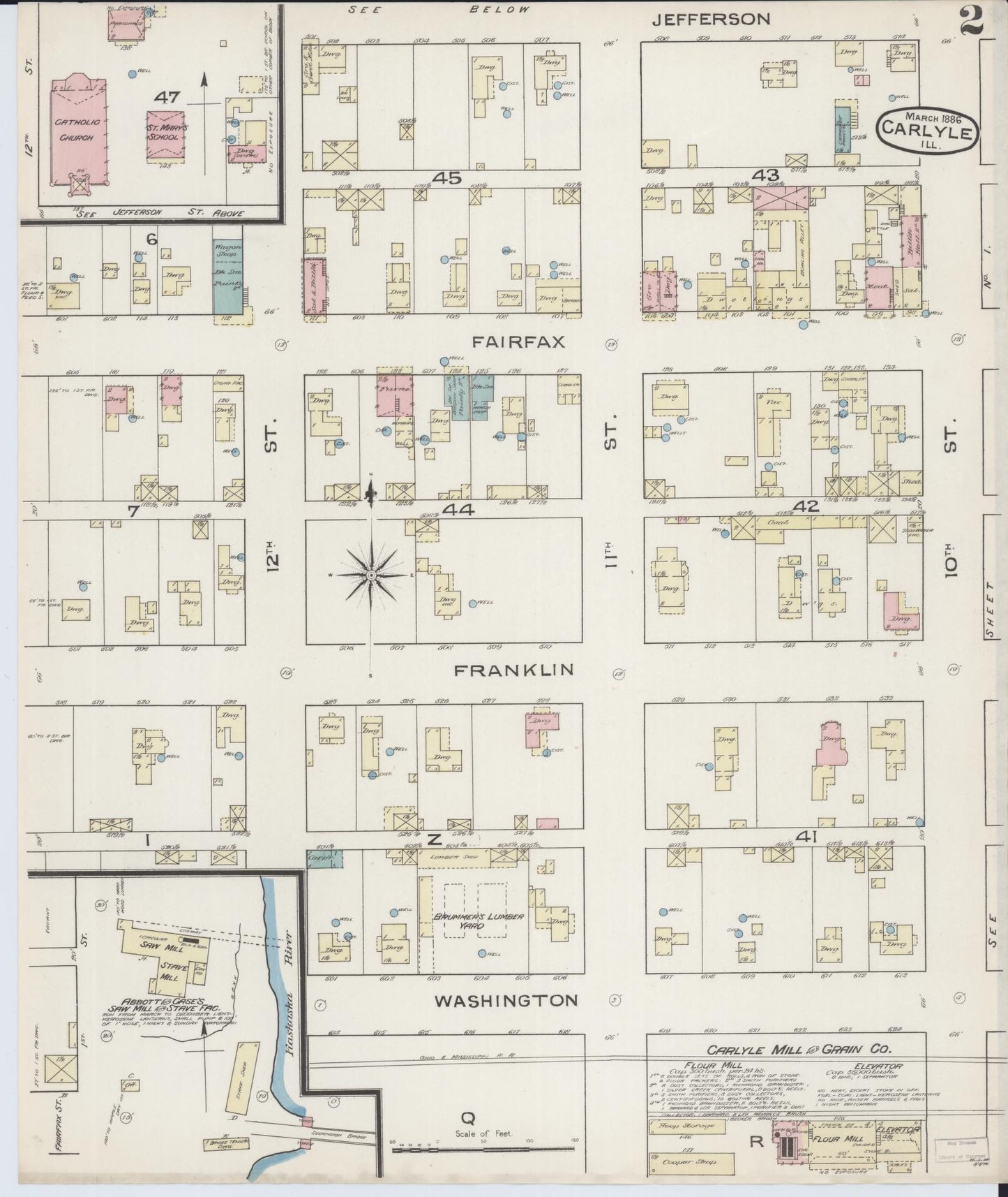 Sanborn Fire Insurance Map from Carlyle, Clinton County, Illinois (1886), Sheet #0002 - Historic Sanborn Fire Insurance Map Print, vintage old map wall art, antique decor, genealogy gift, Illinois Illinois map