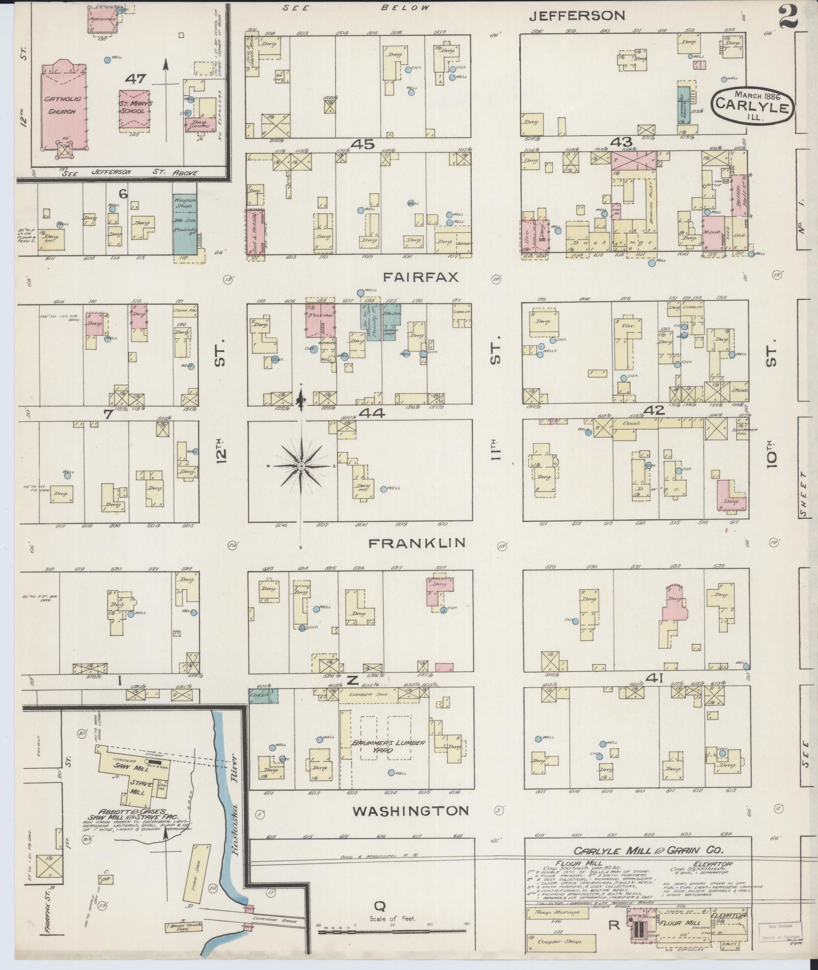 Sanborn Fire Insurance Map from Carlyle, Clinton County, Illinois (1886), Sheet #0002 - Historic Sanborn Fire Insurance Map Print, vintage old map wall art, antique decor, genealogy gift, Illinois Illinois map