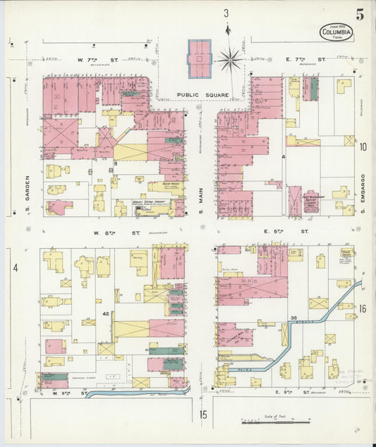 Sanborn Fire Insurance Map from Columbia, Maury County, Tennessee (1909), Sheet #0005 - Historic Sanborn Fire Insurance Map Print, vintage old map wall art, antique decor, genealogy gift, Tennessee Tennessee map