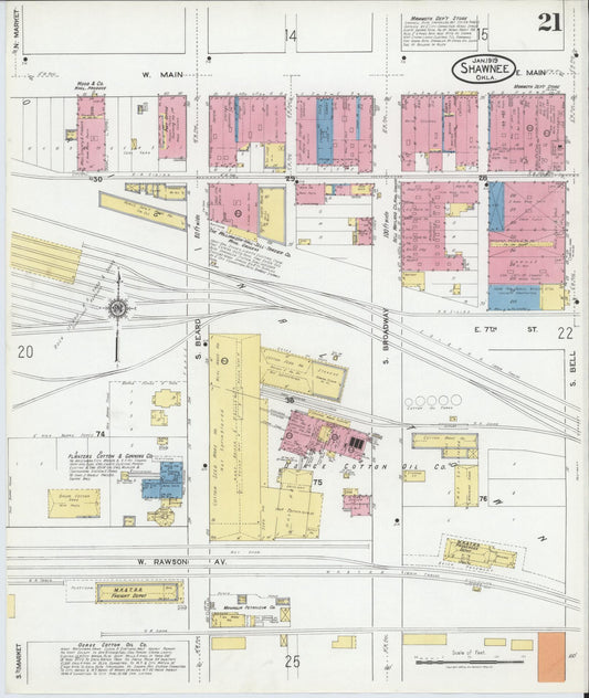 Sanborn Fire Insurance Map from Shawnee, Pottawatomie County, Oklahoma (1919), Sheet #0021 - Historic Sanborn Fire Insurance Map Print, vintage old map wall art, antique decor, genealogy gift, Oklahoma Oklahoma map
