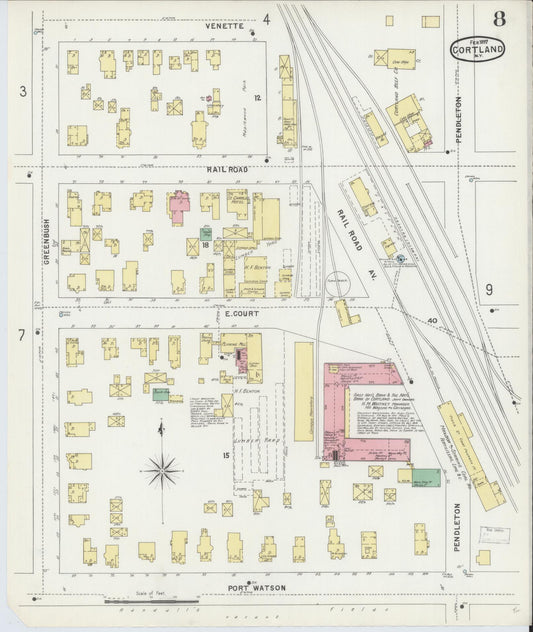Sanborn Fire Insurance Map from Cortland, Cortland County, New York (1897), Sheet #0008 - Historic Sanborn Fire Insurance Map Print, vintage old map wall art, antique decor, genealogy gift, New York New York map