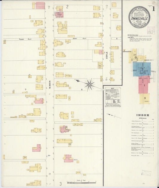 Sanborn Fire Insurance Map from Owingsville, Bath County, Kentucky (1908), Sheet #0001 - Complete Map Set gallery image, historic Sanborn map, vintage wall art, Kentucky Kentucky