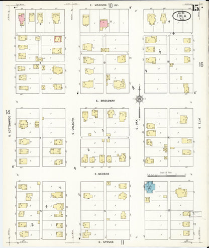 Sanborn Fire Insurance Map from Iola, Allen County, Kansas (1912), Sheet #0015 - Complete Map Set gallery image, historic Sanborn map, vintage wall art, Kansas Kansas