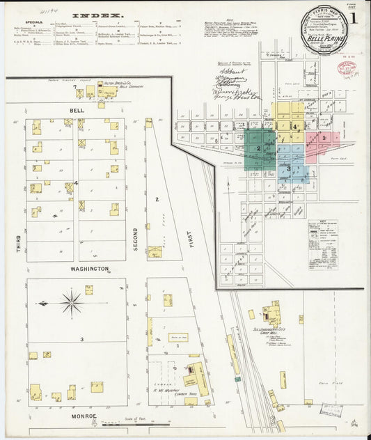 Sanborn Fire Insurance Map from Belle Plaine, Benton County, Iowa (1895), Sheet #0001 - Historic Sanborn Fire Insurance Map Print, vintage old map wall art