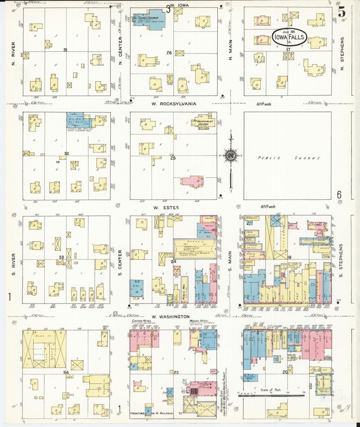 Sanborn Fire Insurance Map from Iowa Falls, Hardin County, Iowa (1911), Sheet #0005 - Historic Sanborn Fire Insurance Map Print, vintage old map wall art