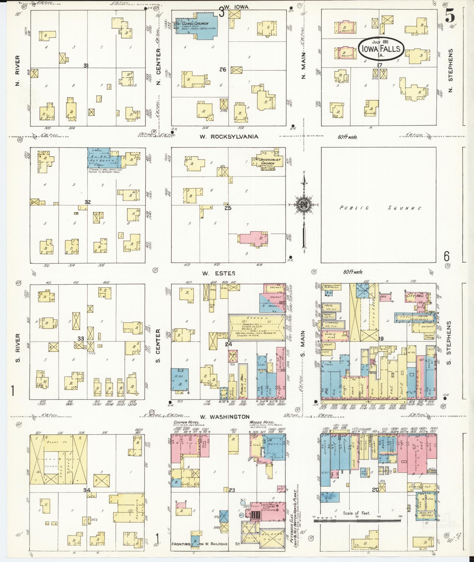 Sanborn Fire Insurance Map from Iowa Falls, Hardin County, Iowa (1911), Sheet #0005 - Historic Sanborn Fire Insurance Map Print, vintage old map wall art