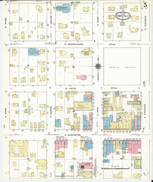 Sanborn Fire Insurance Map from Iowa Falls, Hardin County, Iowa (1911), Sheet #0005 - Historic Sanborn Fire Insurance Map Print, vintage old map wall art
