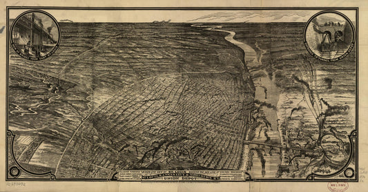 Birds eye view of St. Louis : showing the new line of the St. Louis, Kansas City & Northern Ry. running into the Union Depot. (1876) – Historic Bird’s-Eye View Panorama Print