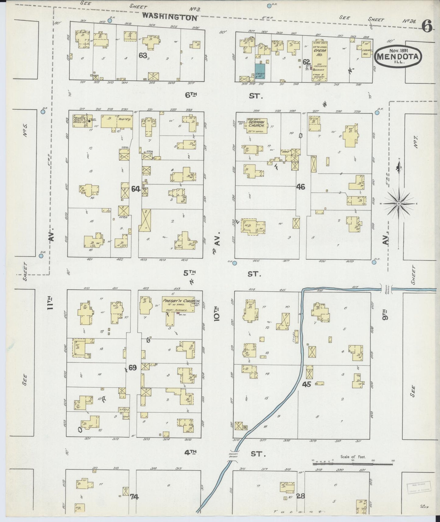 Sanborn Fire Insurance Map from Mendota, La Salle County, Illinois (1891), Sheet #0006 - Complete Map Set gallery image, historic Sanborn map, vintage wall art, Illinois Illinois