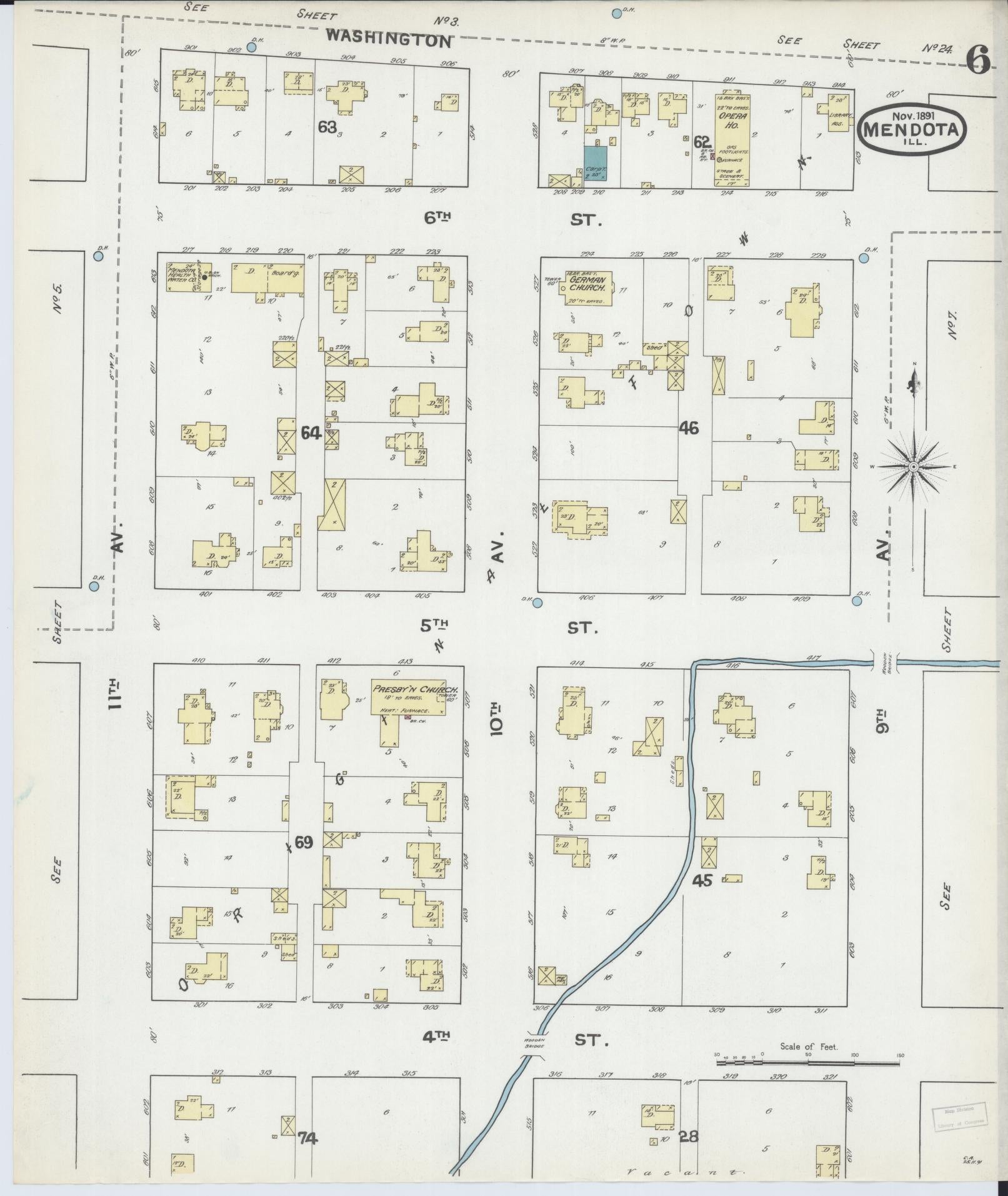 Sanborn Fire Insurance Map from Mendota, La Salle County, Illinois (1891), Sheet #0006 - Complete Map Set gallery image, historic Sanborn map, vintage wall art, Illinois Illinois