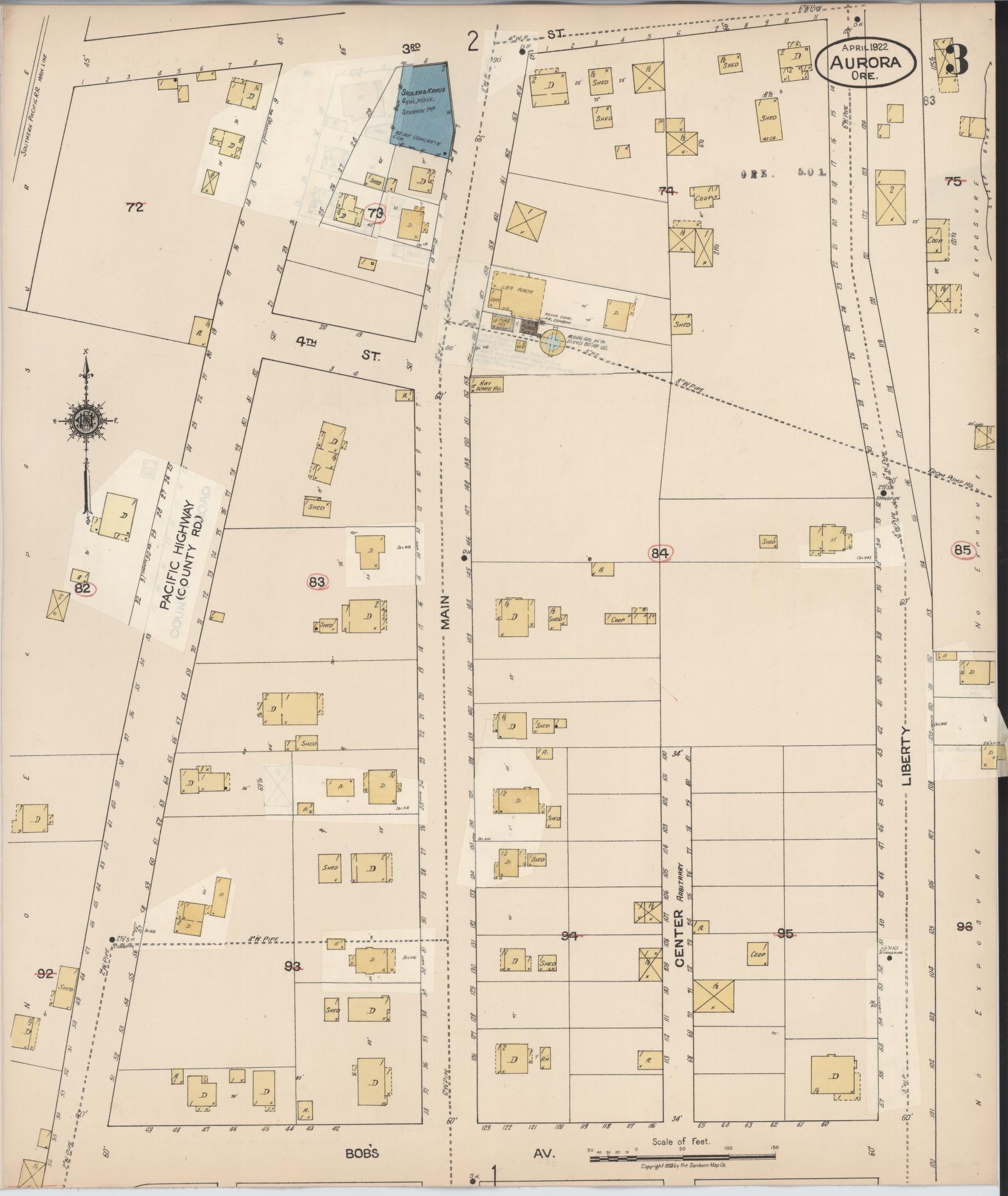 Sanborn Fire Insurance Map from Aurora, Marion County, Oregon (1933), Sheet #0003 - Complete Map Set gallery image, historic Sanborn map, vintage wall art, Oregon Oregon