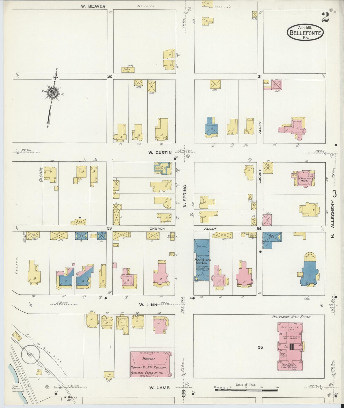 Sanborn Fire Insurance Map from Bellefonte, Centre County, Pennsylvania (1911), Sheet #0002 - Complete Map Set gallery image, historic Sanborn map, vintage wall art, Pennsylvania Pennsylvania