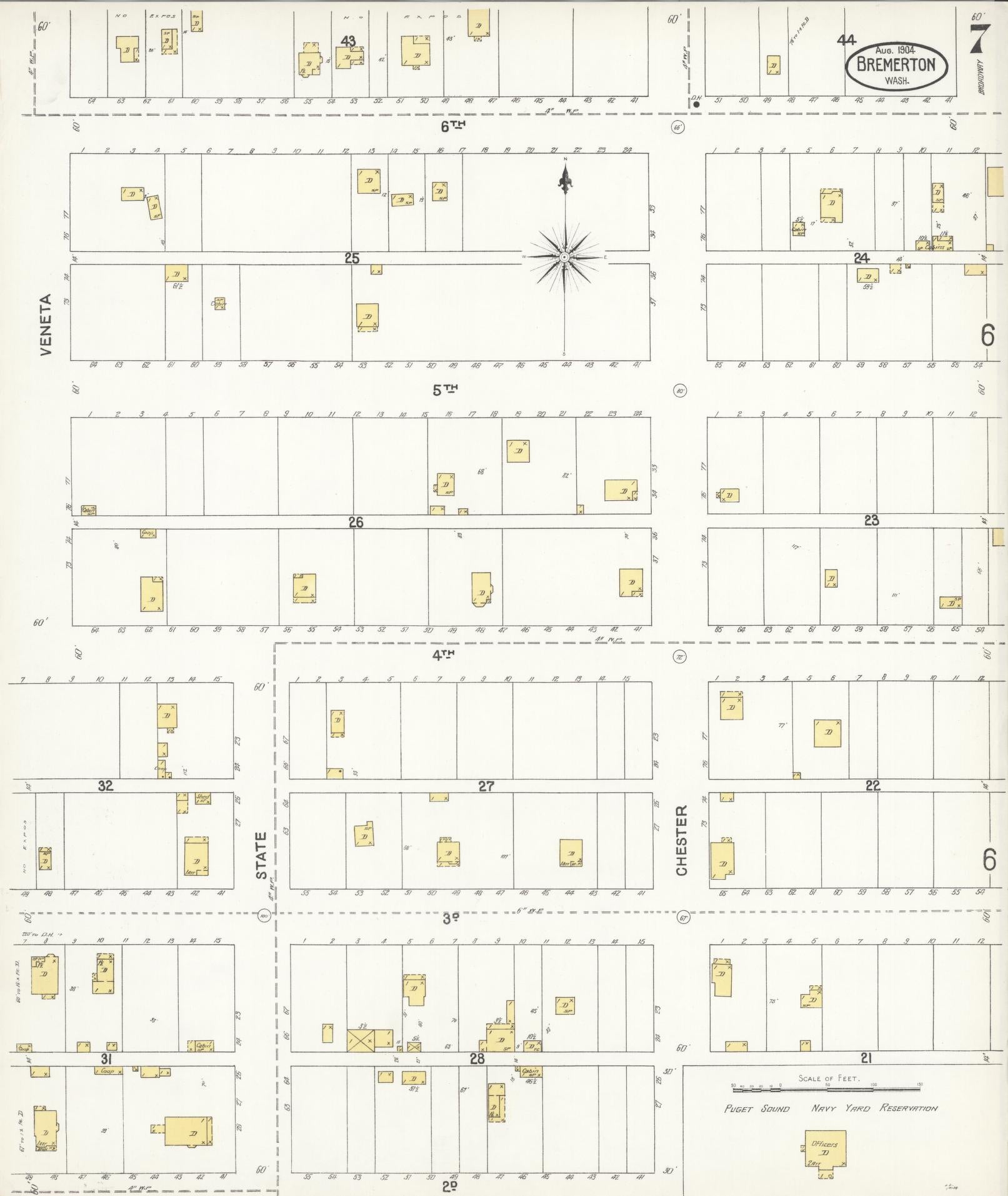 Sanborn Fire Insurance Map from Bremerton, Kitsap County, Washington (1904), Sheet #0007 - Complete Map Set gallery image, historic Sanborn map, vintage wall art, Washington Washington