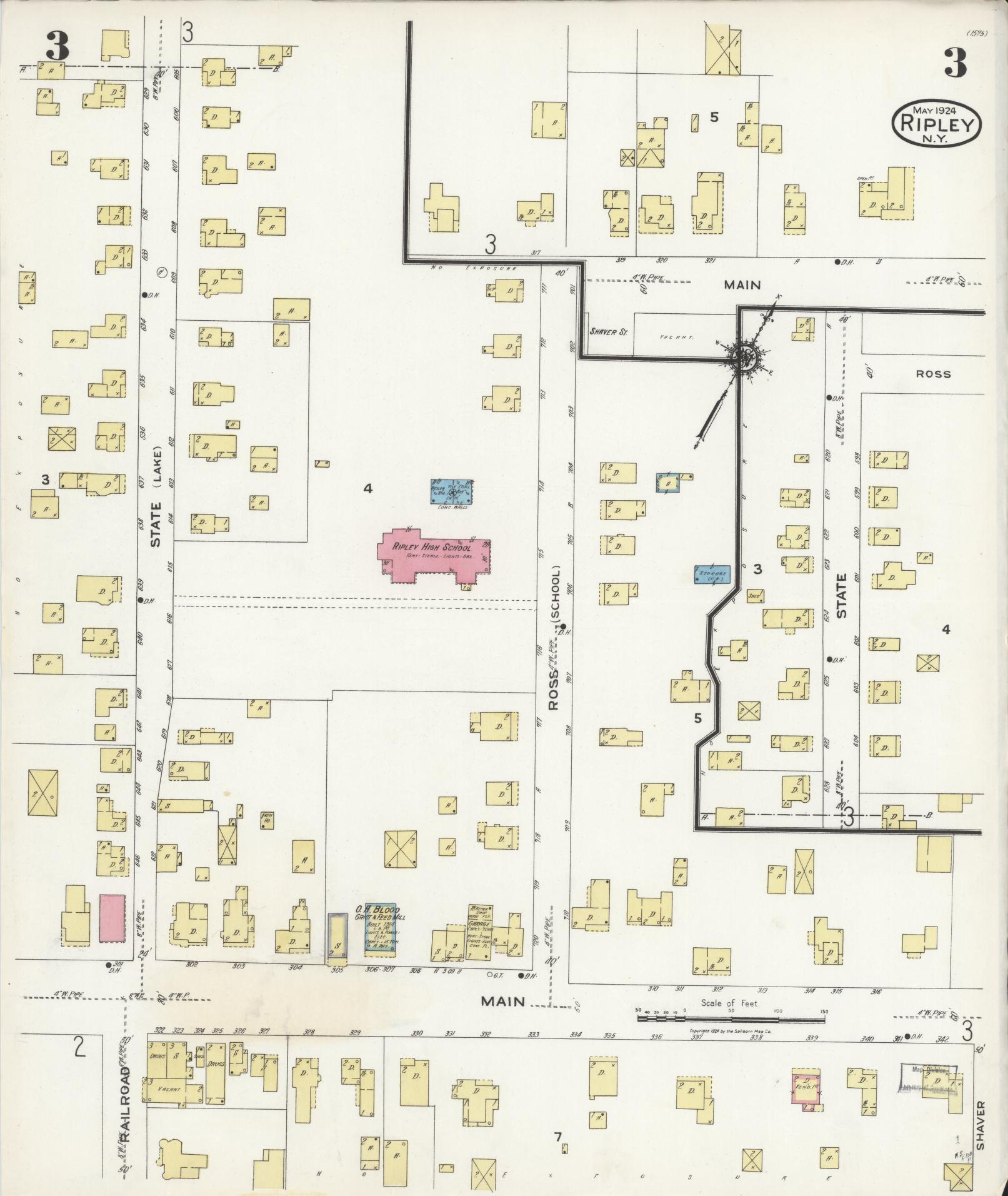 Sanborn Fire Insurance Map from Ripley, Chautauqua County, New York (1924), Sheet #0003 - Historic Sanborn Fire Insurance Map Print, vintage old map wall art, antique decor, genealogy gift, New York New York map