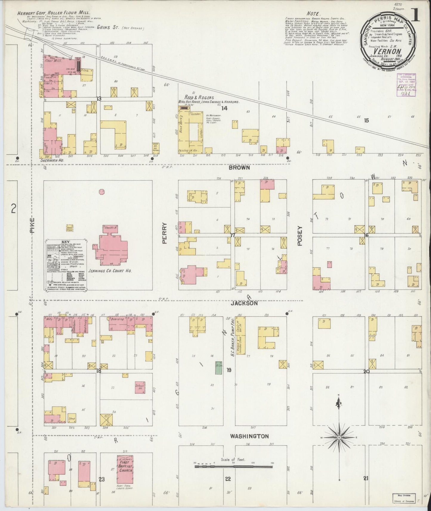 Sanborn Fire Insurance Map from Vernon, Jennings County, Indiana (1901), Sheet #0001 - Complete Map Set gallery image, historic Sanborn map, vintage wall art, Indiana Indiana